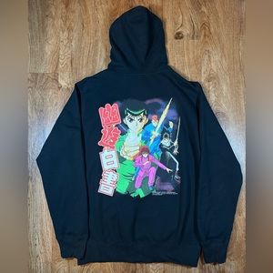 Yu Yu Hakusho Ghost Files Black Hoodie Size Medium 2003 Print Anime Sasuke Y2K